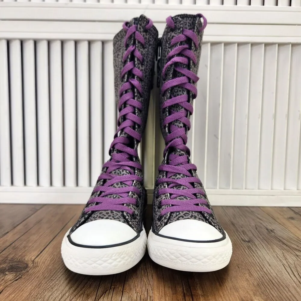 Converse CTAS XXHI Knee High Sneakers Junior Size 1 Purple Leopard Shoes 636401C